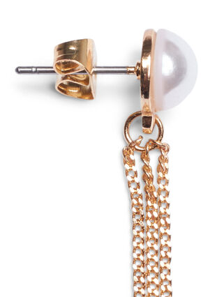 Perle øreringe med kæde, Gold, Packshot image number 2