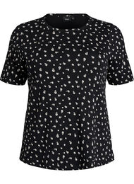 T-shirt i bomuld med allover print, Sort