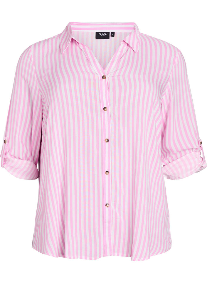 FLASH - Stribet skjorte med opsmøg, Lyserød, Packshot image number 0