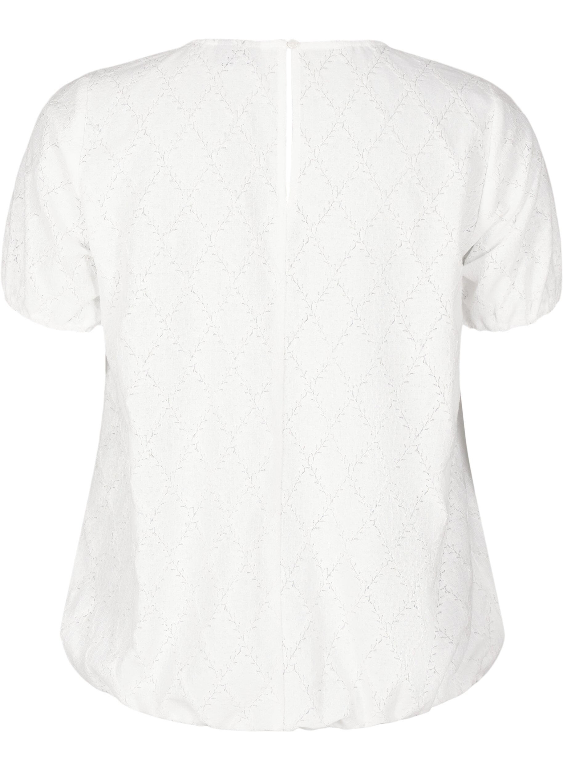 Zizzi Kort&aelig;rmet bluse med struktureret m&oslash;nster, Bright White, Packshot image number 1