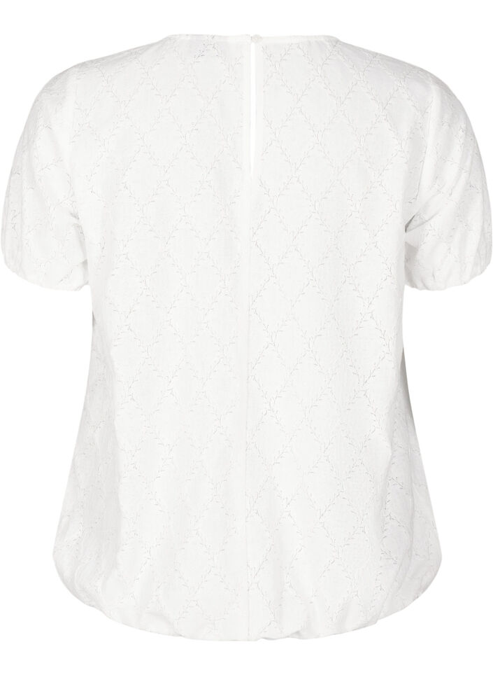Kortærmet bluse med struktureret mønster, Bright White, Packshot image number 1