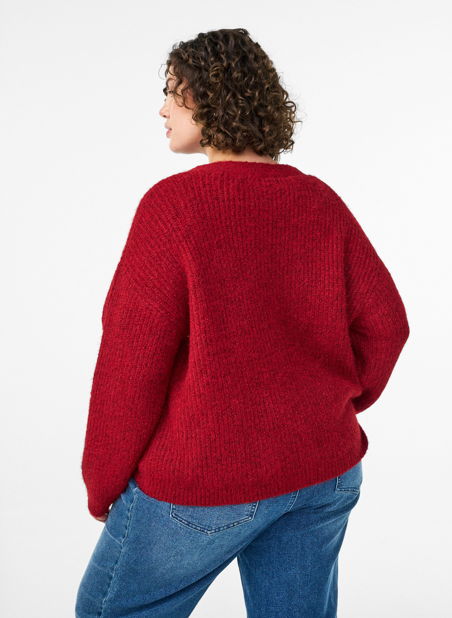 Zizzi Cardigan i strik med v-hals, R&oslash;d, Model image number 2