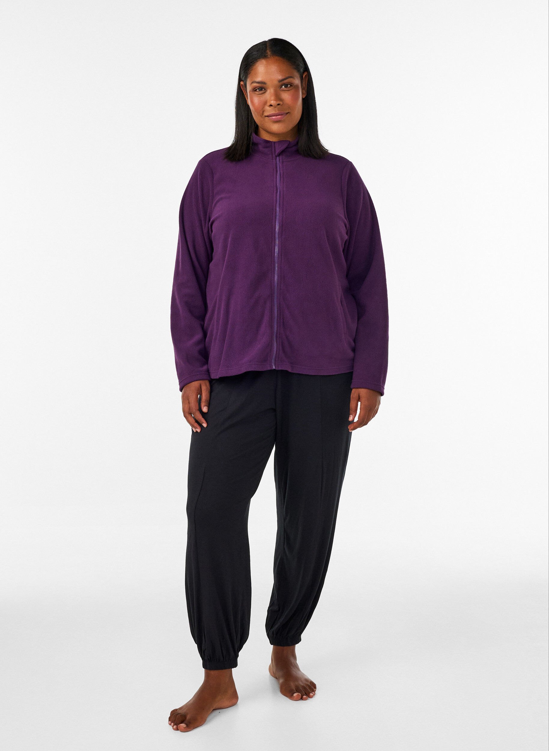 ZizziFleecetr&oslash;je med lynl&aring;s og h&oslash;j krave, Lilla, Model image number 1