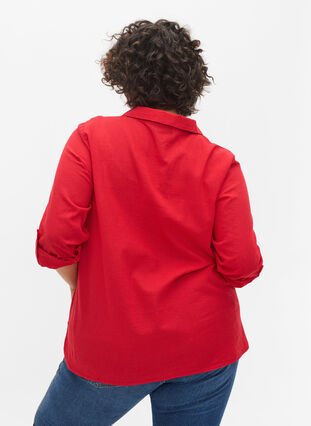 Skjortebluse med knaplukning, Chinese Red, Model image number 1