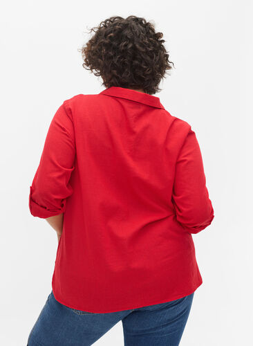 Skjortebluse med knaplukning, Chinese Red, Model image number 1