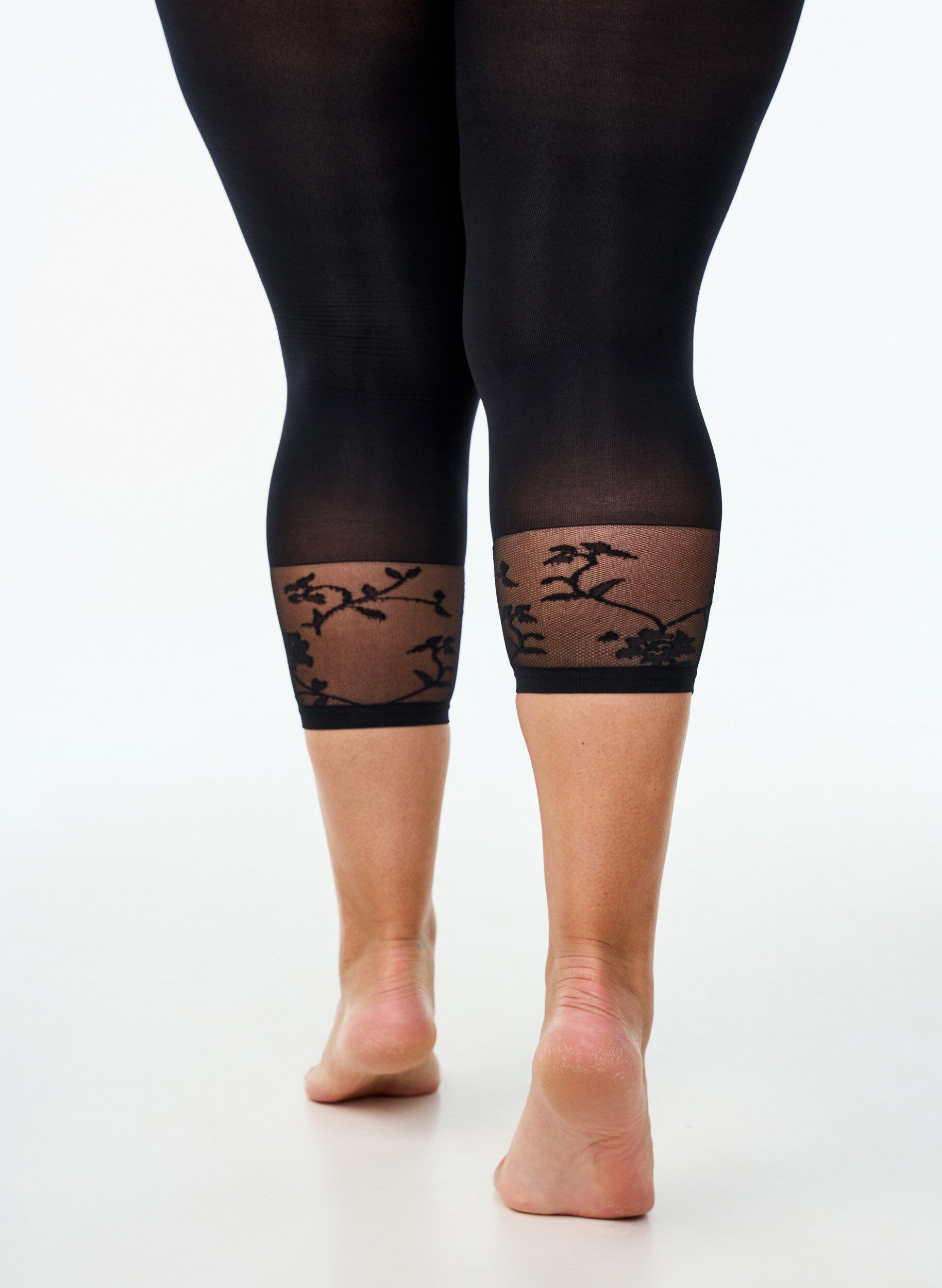 Zizzi 50 denier legging med blondekant, Sort, Packshot image number 1