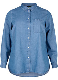 Langærmet denimskjorte med brystlomme, Light Blue Denim