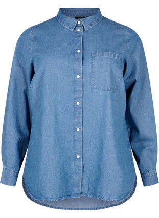Langærmet denimskjorte med brystlomme, Light Blue Denim, Packshot image number 0