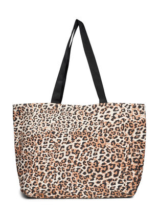 Canvas strandtaske med lynlås, Leopard Print, Packshot image number 0