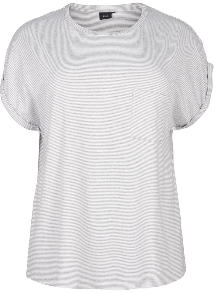 Stribet natbluse med korte ærmer, Grå, Packshot image number 0