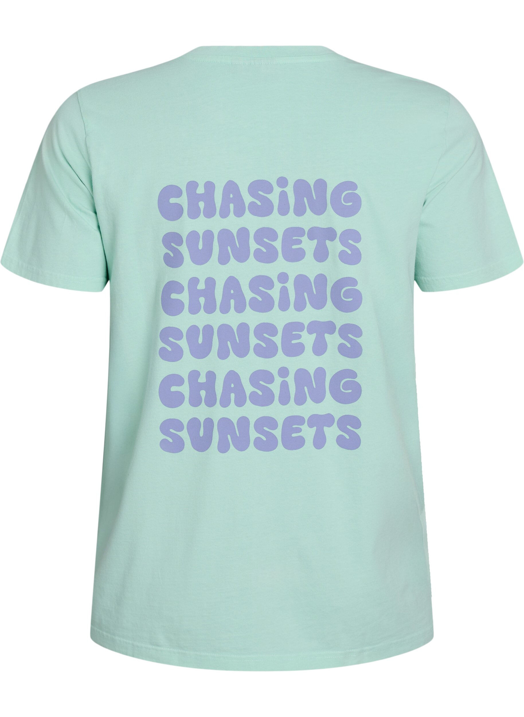 Zizzi T-shirt i &oslash;kologisk bomuld med rygprint, Gr&oslash;n, Packshot image number 1