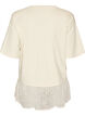 L&oslash;s t-shirt med bred blondekant, Beige, Packshot image number 1