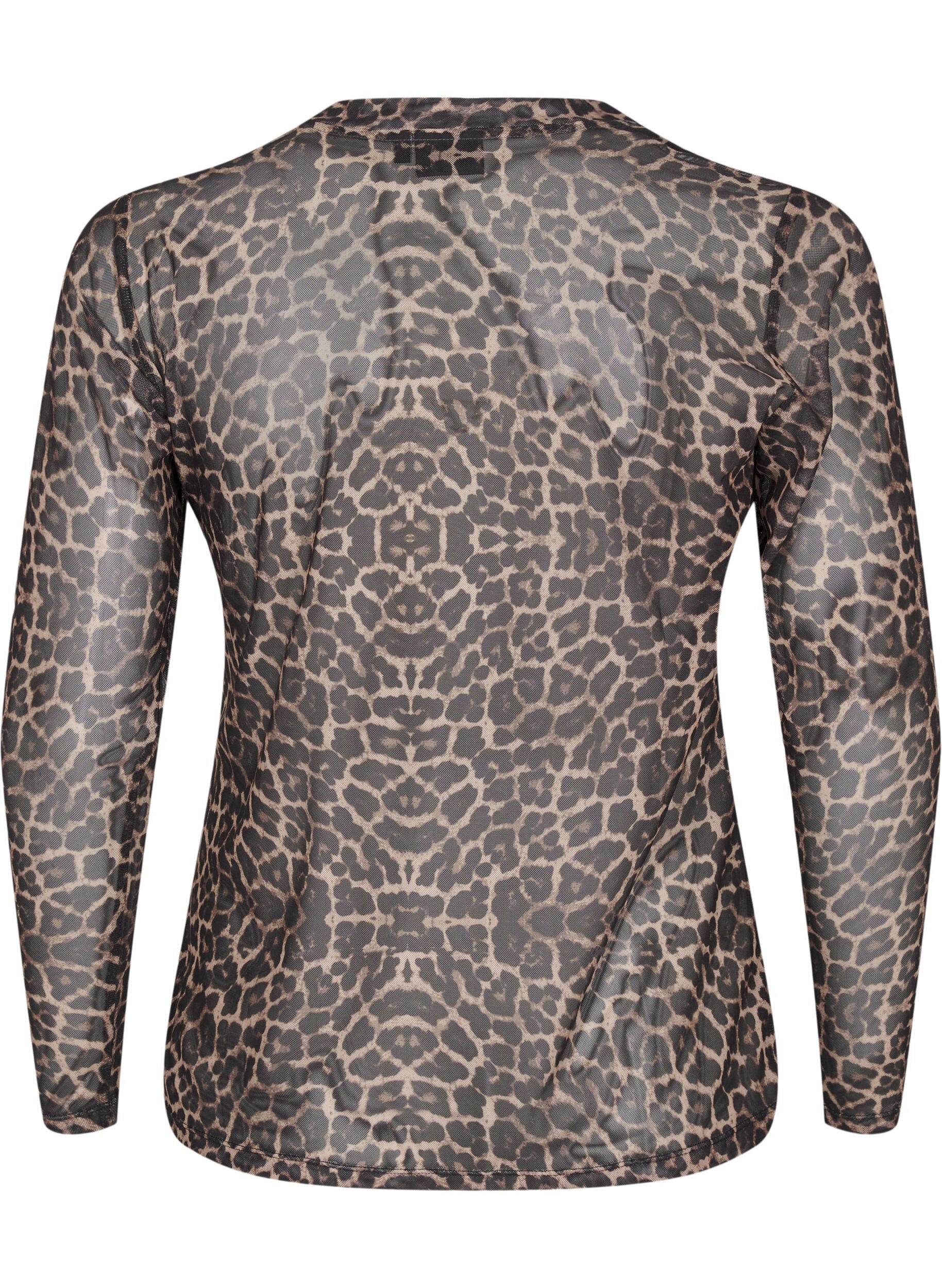 Zizzi Mesh bluse med prikker, Brun, Packshot image number 1