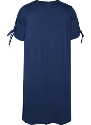 Kortærmet viskose kjole med snøredetalje, Navy Blazer, Packshot image number 1