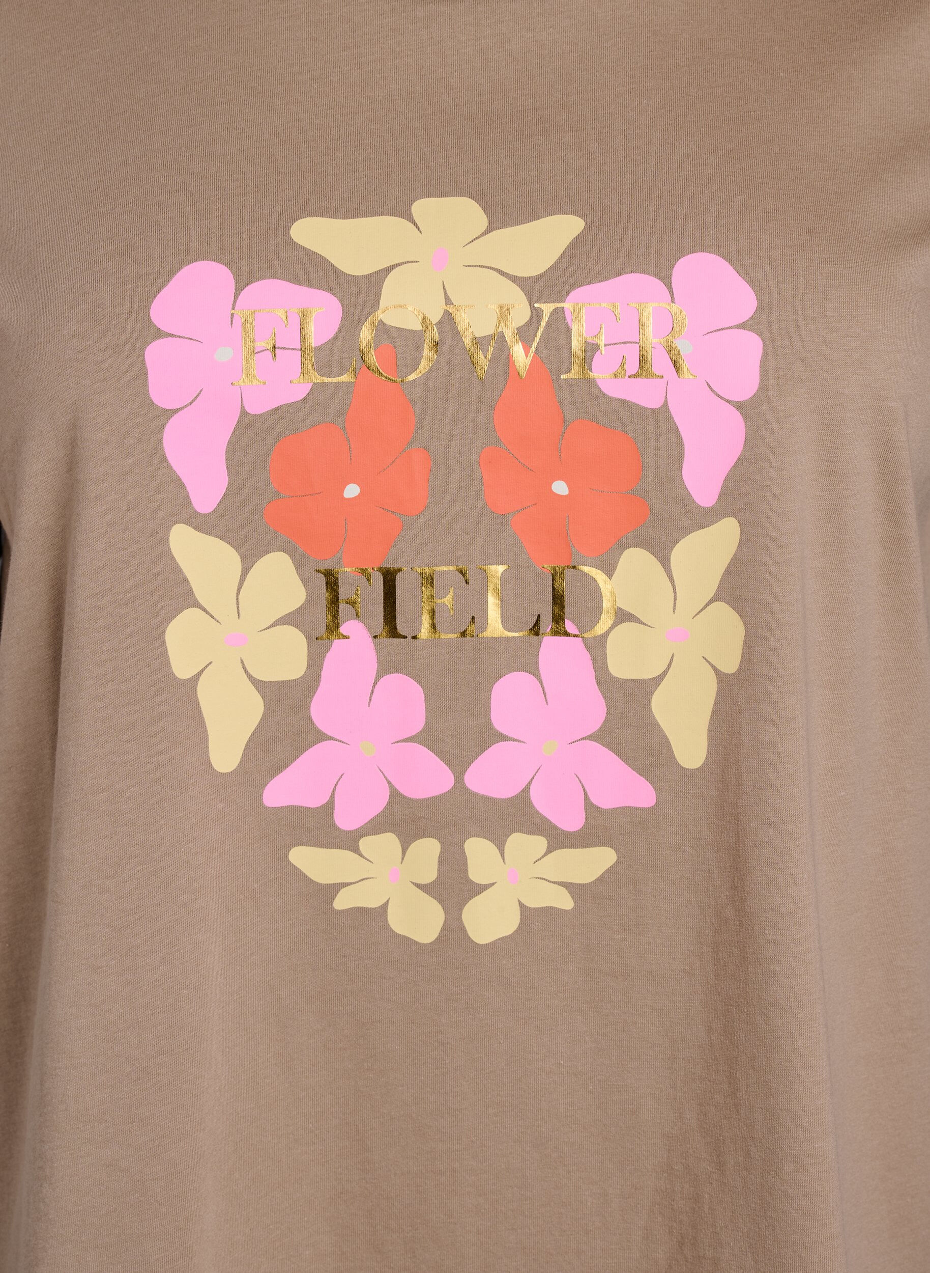 Zizzi T-shirt med blomstret printdetalje, Beige, Packshot image number 2