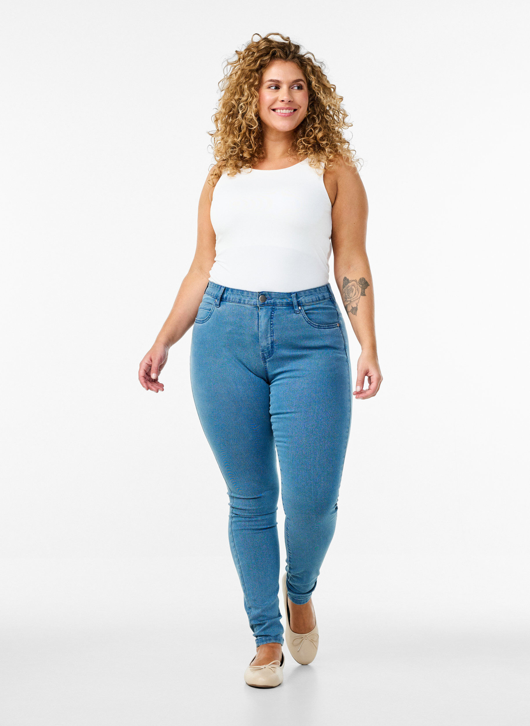 H&oslash;jtaljede super slim Amy jeans, Bl&aring;, Model