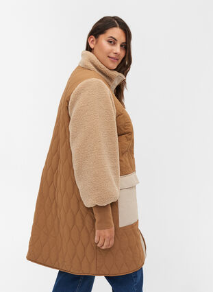 Quiltet jakke med teddy og lommer, Tobacco Brown Comb, Model image number 1