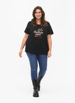 Jule t-shirt med pailletter, Black W. Loading, Model image number 2