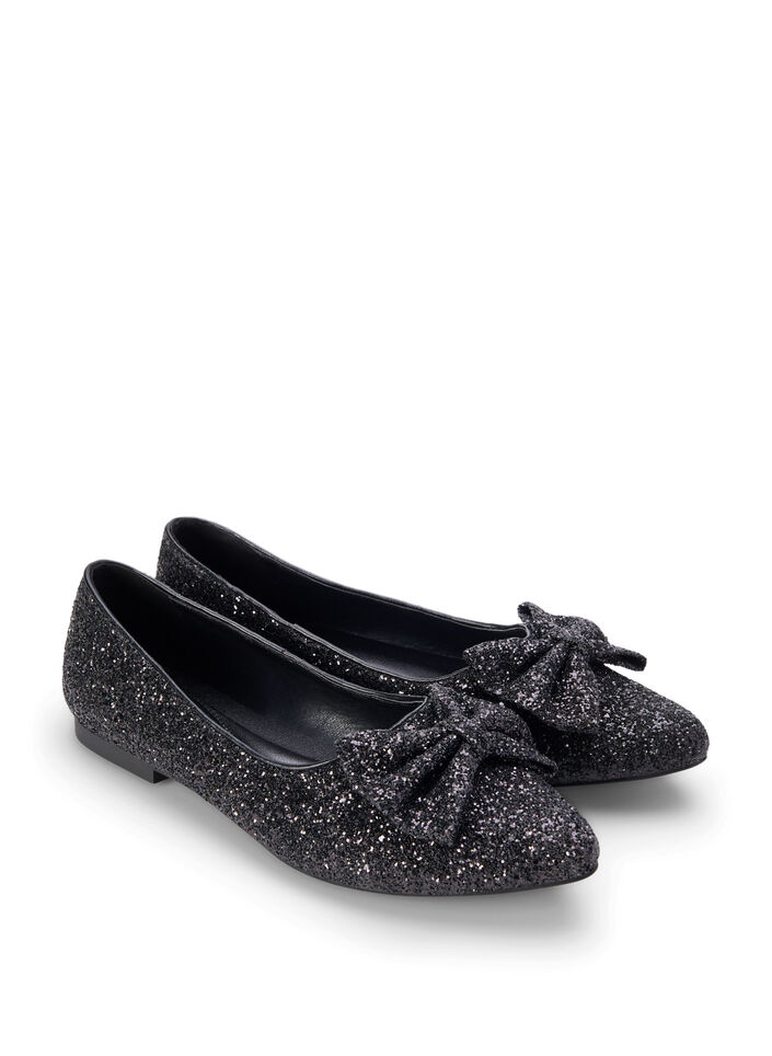 Wide fit - Glitter ballerina med sløjfe, Black, Packshot image number 1