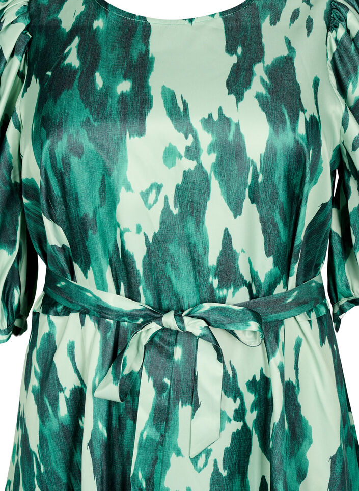 Kort&aelig;rmet festkjole med bindeb&aring;nd, Gr&oslash;n, Packshot image number 2