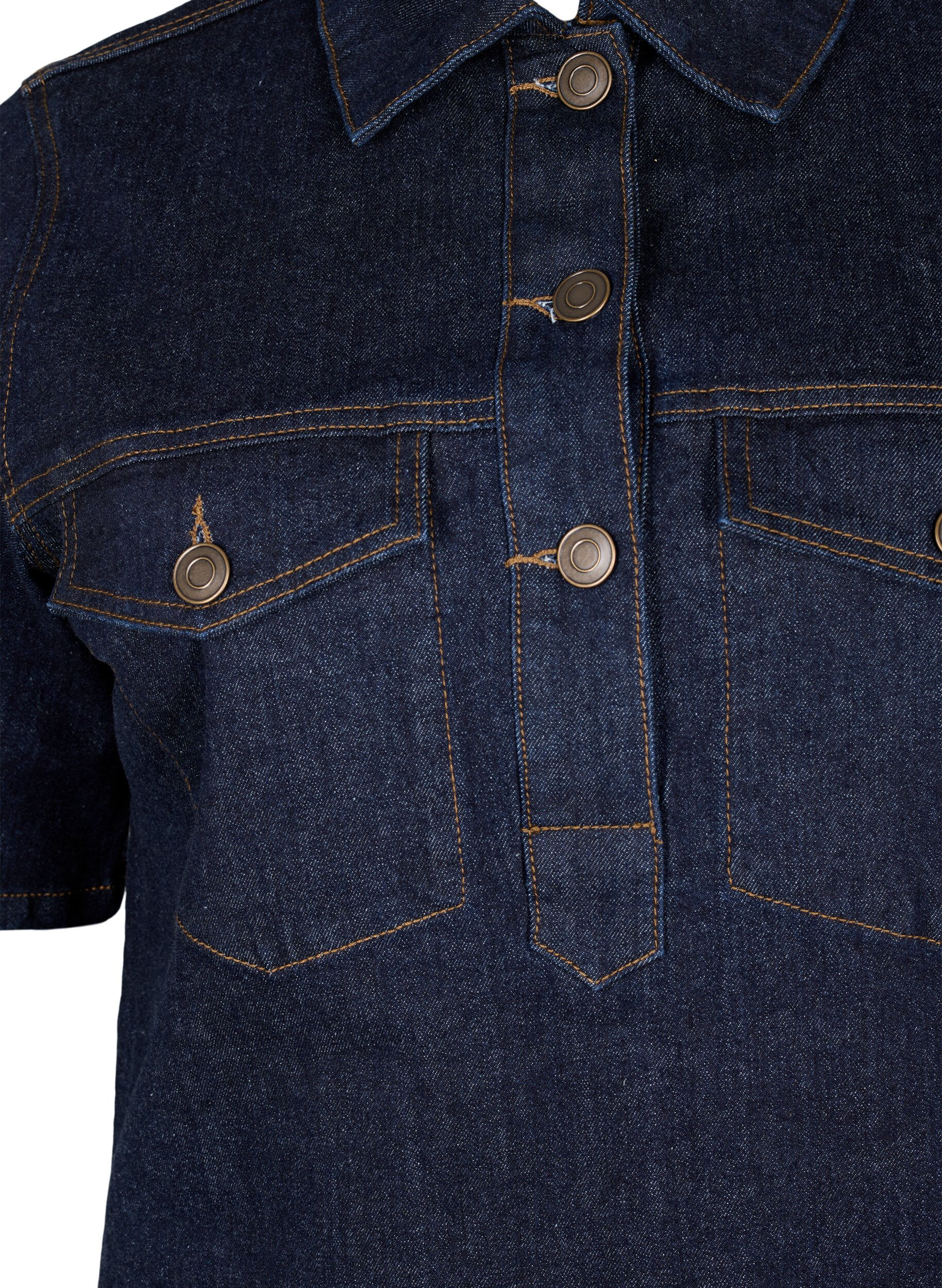Zizzi Denimkjole med korte &aelig;rmer og brystlommer, Dark Blue Denim, Packshot image number 2