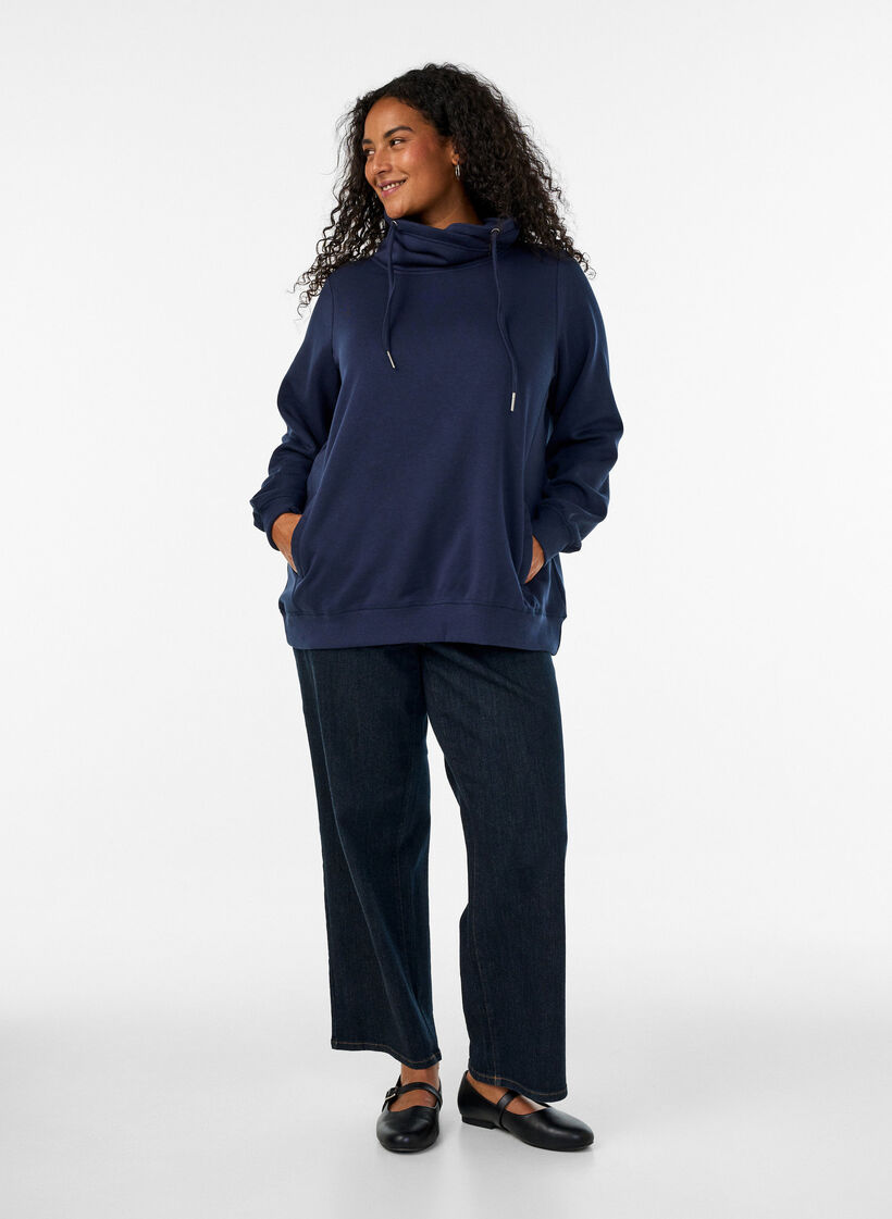 Sweatshirt med h&oslash;j krave og lommer, Bl&aring;, Model image number 1