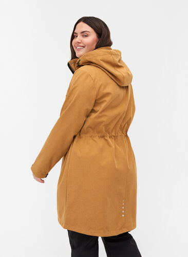 Lang softshell jakke med hætte, Golden Brown Mel., Model image number 1