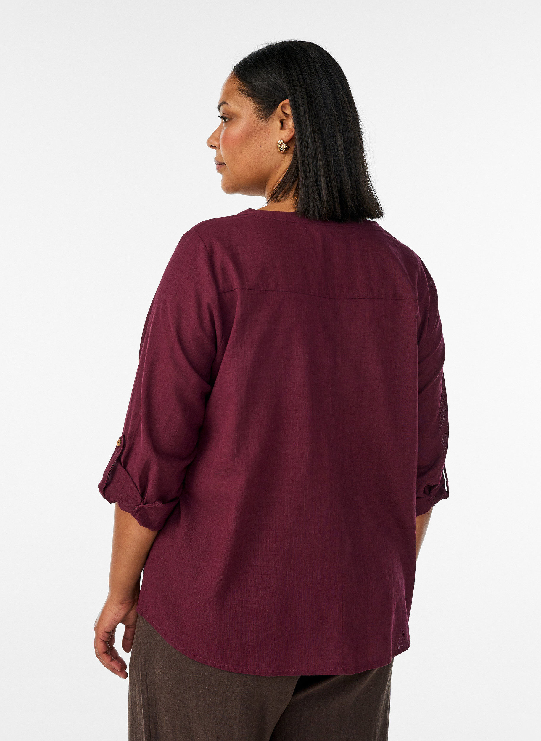 ZizziSkjortebluse i bomuld med v-udsk&aelig;ring, R&oslash;d, Model image number 2