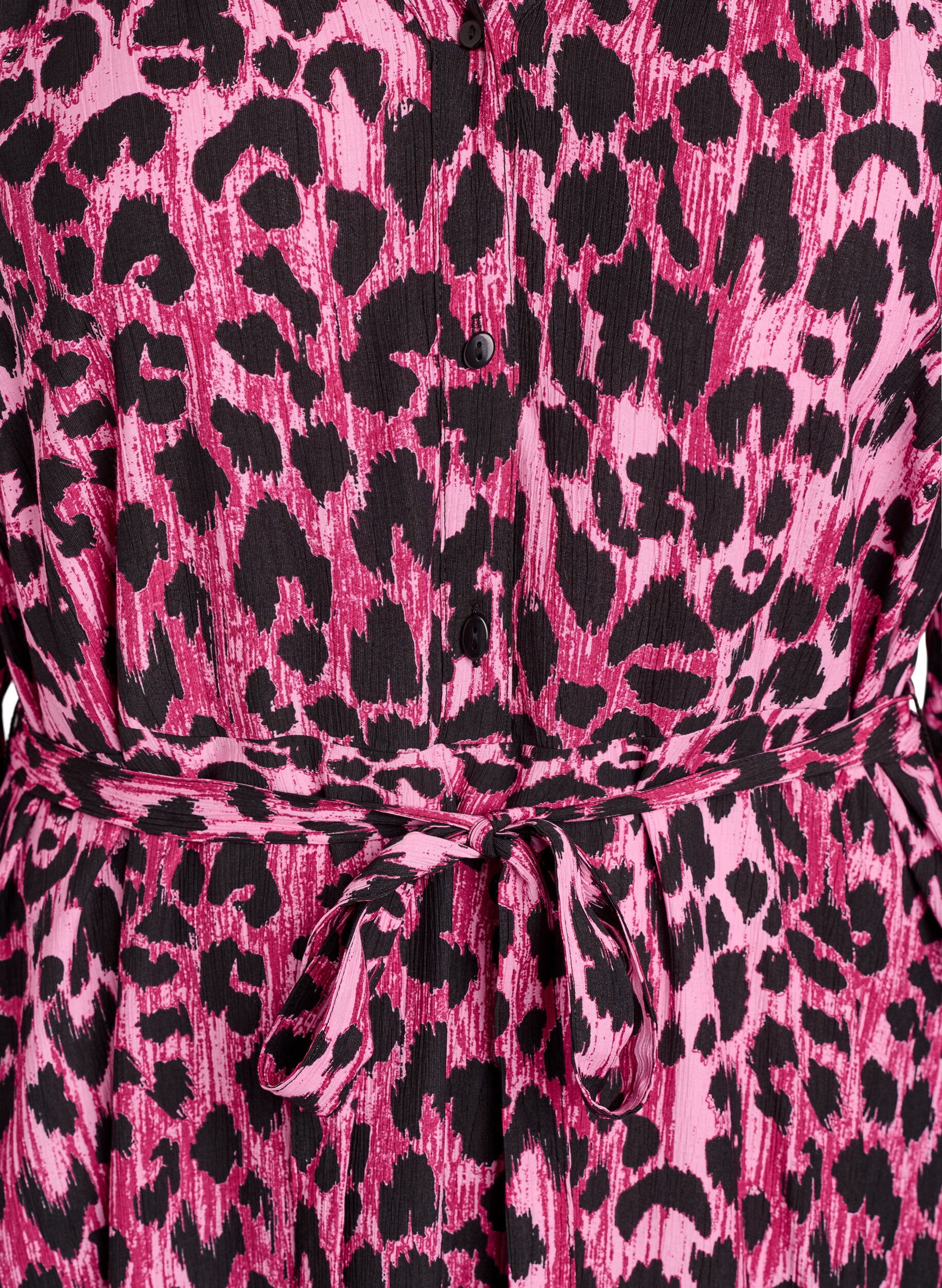 Zizzi Midikjole med knaplukning og bindeb&aring;nd, Lyser&oslash;d, Packshot image number 2