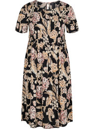 Printet viskose kjole med smock, Paisley Flower