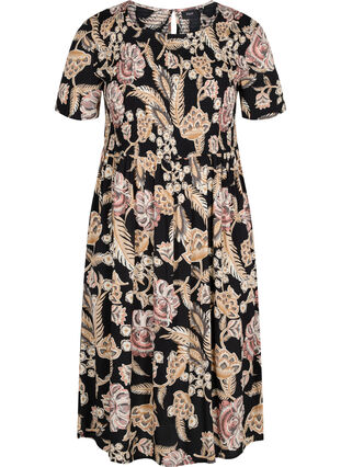 Printet viskose kjole med smock, Paisley Flower, Packshot image number 0