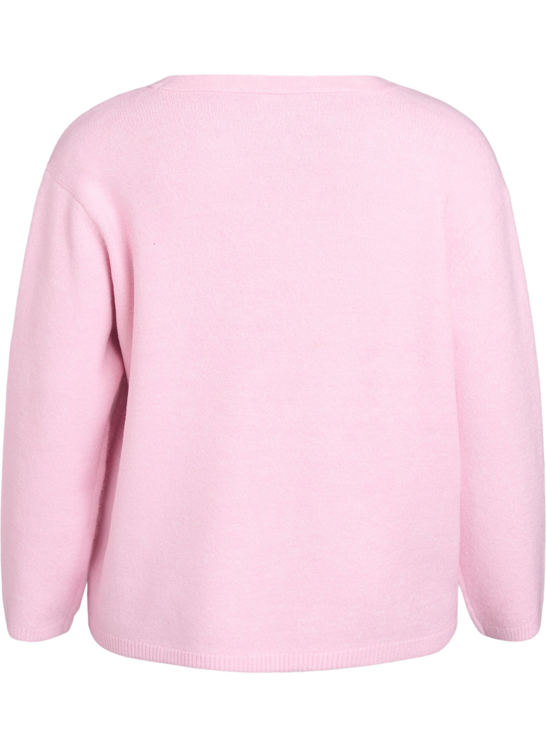 Zizzi Cardigan med V-hals og broderede blomster, Lyser&oslash;d, Packshot image number 1