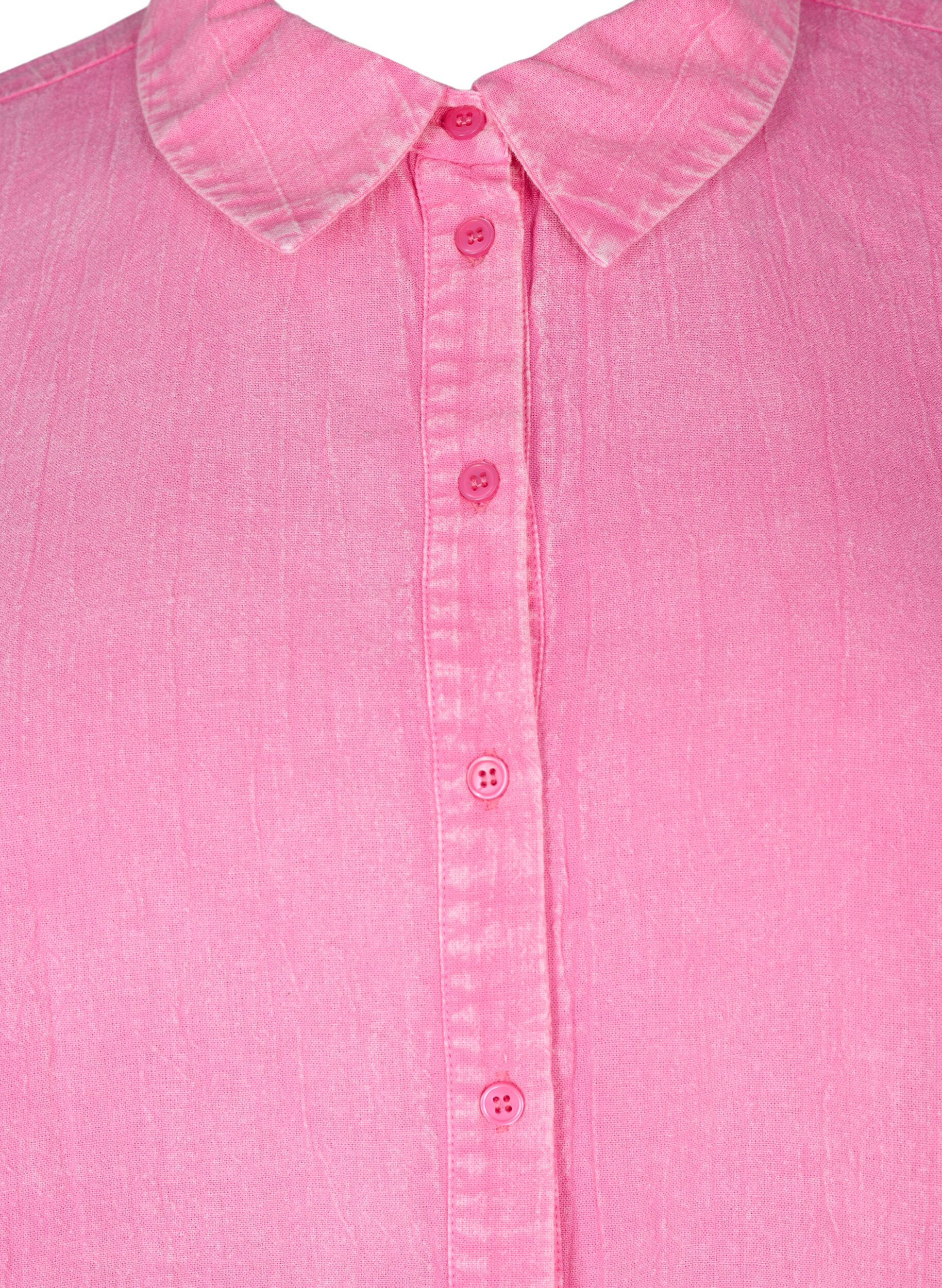 Zizzi Ensfarvet denimskjorte, Pink Power, Packshot image number 2