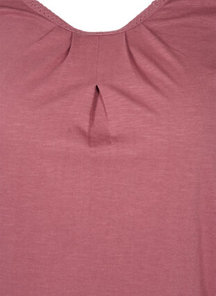 Ensfarvet bluse med 3/4 ærmer i bomuld, Rose Brown, Packshot image number 2