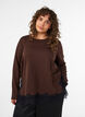 Jerseybluse med blondekant, Brun, Model image number 0