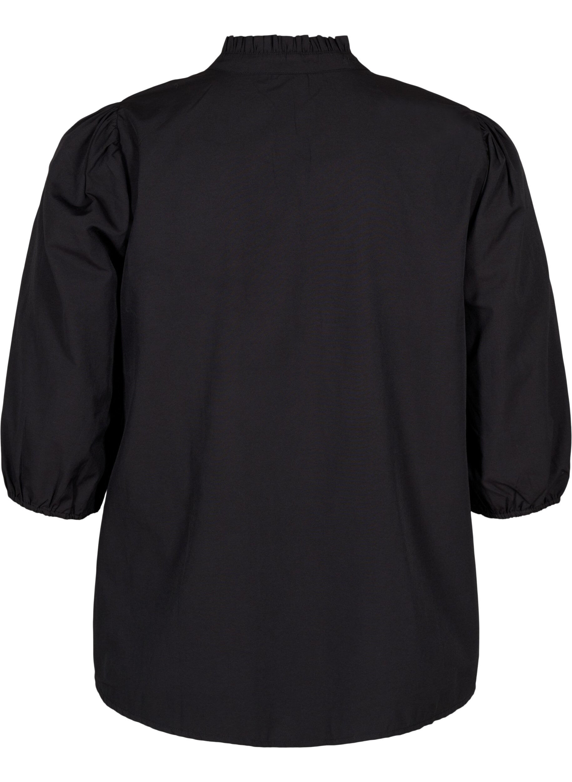 Zizzi Skjortebluse med broderede blomster og 3/4 &aelig;rmer, Black W. Beige Emb. , Packshot image number 1