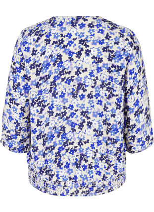Blomstret viskose bluse med 3/4 ærmer, Blue Flower AOP, Packshot image number 1