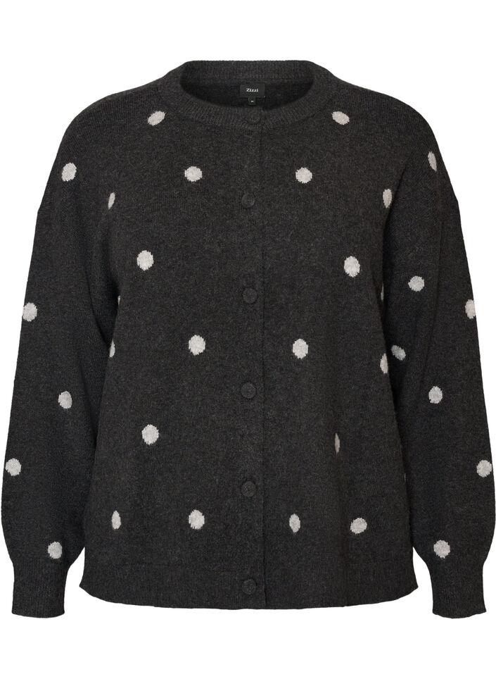 Cardigan med prikket m&oslash;nster, Gr&aring;, Packshot image number 0