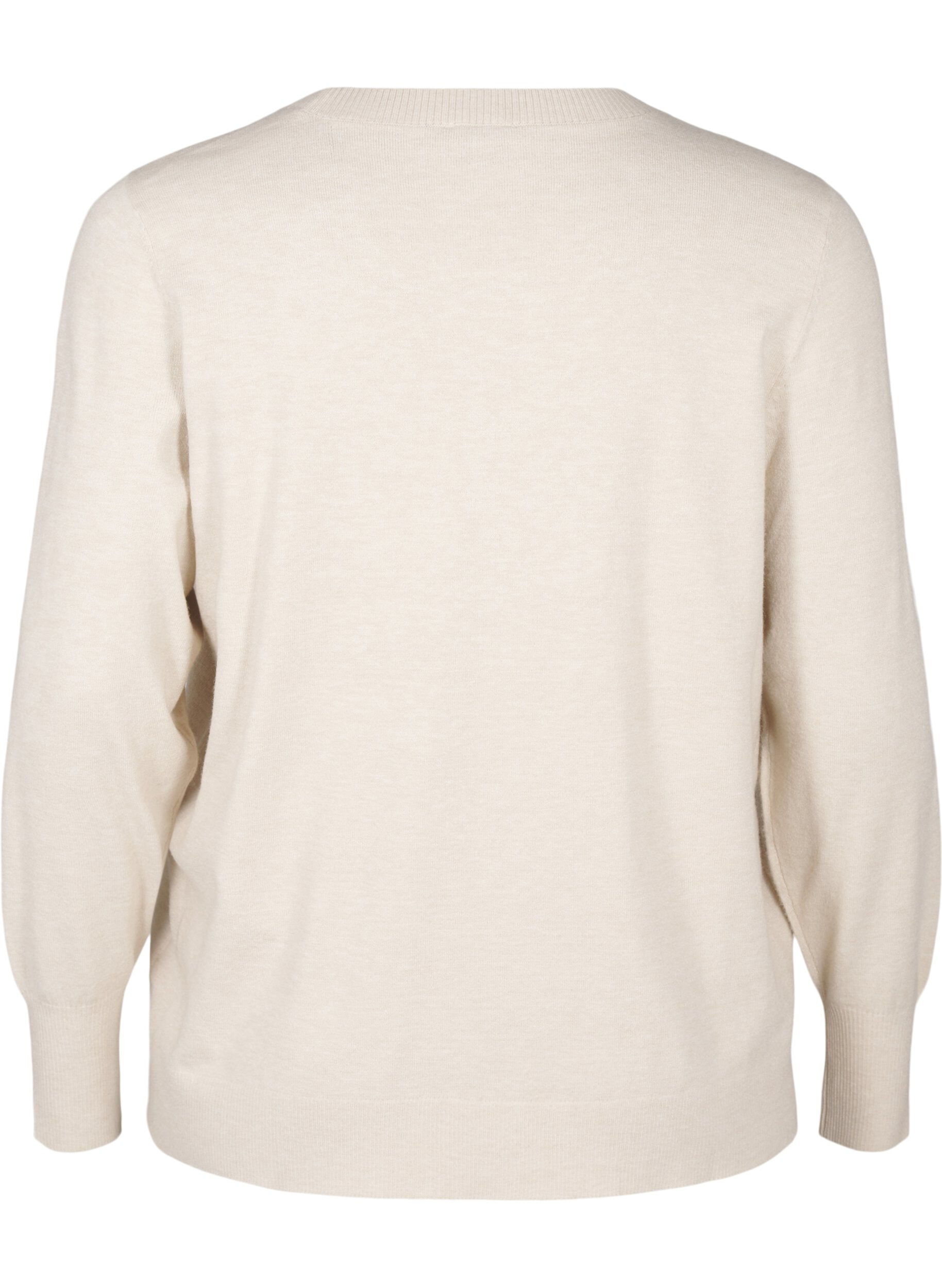 Zizzi FLASH - Strikbluse med rund hals, Beige, Packshot image number 1