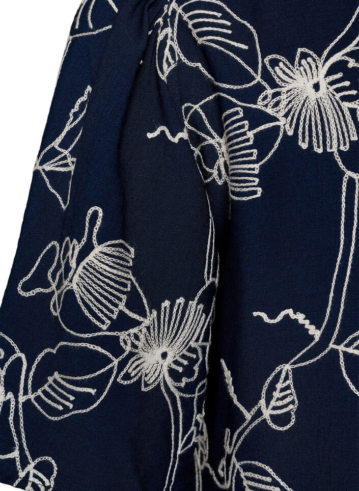Kort kjole med a-facon og broderet m&oslash;nster, Bl&aring;, Packshot image number 3