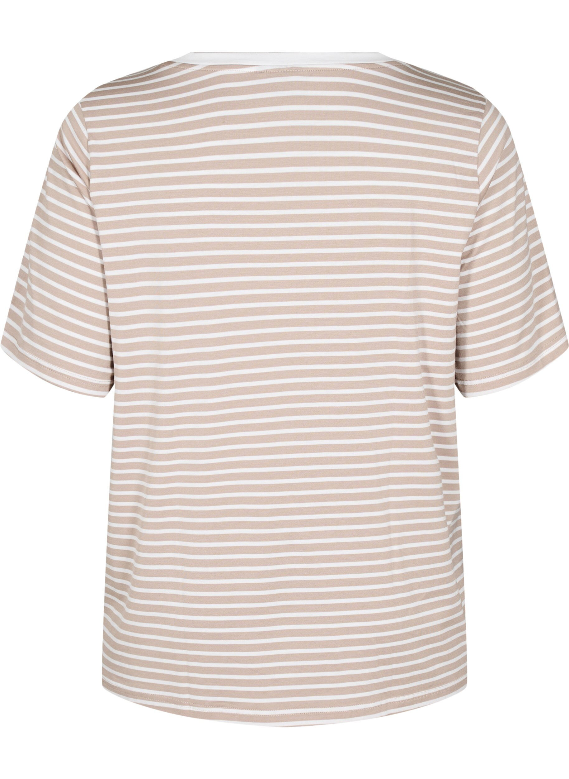 Zizzi T-shirt med TENCEL&trade; Lyocell og striber, Beige, Packshot image number 1