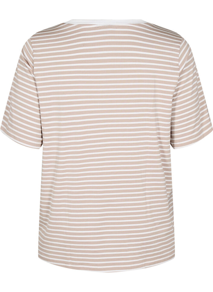 T-shirt med TENCEL™ Lyocell og striber, Beige, Packshot image number 1