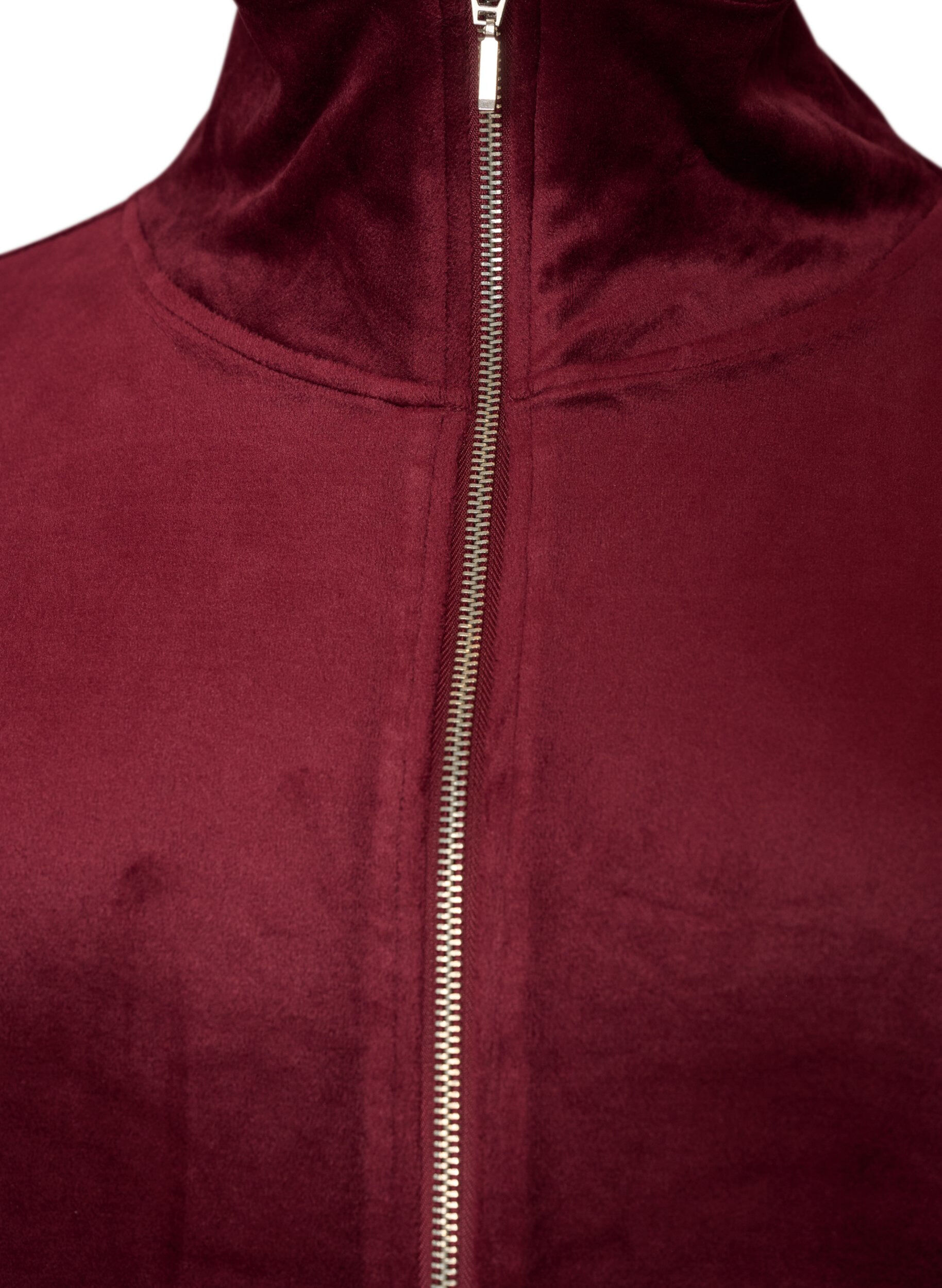 ZizziCardigan i bl&oslash;d velour med lynl&aring;s og h&oslash;j krave, R&oslash;d, Packshot image number 2