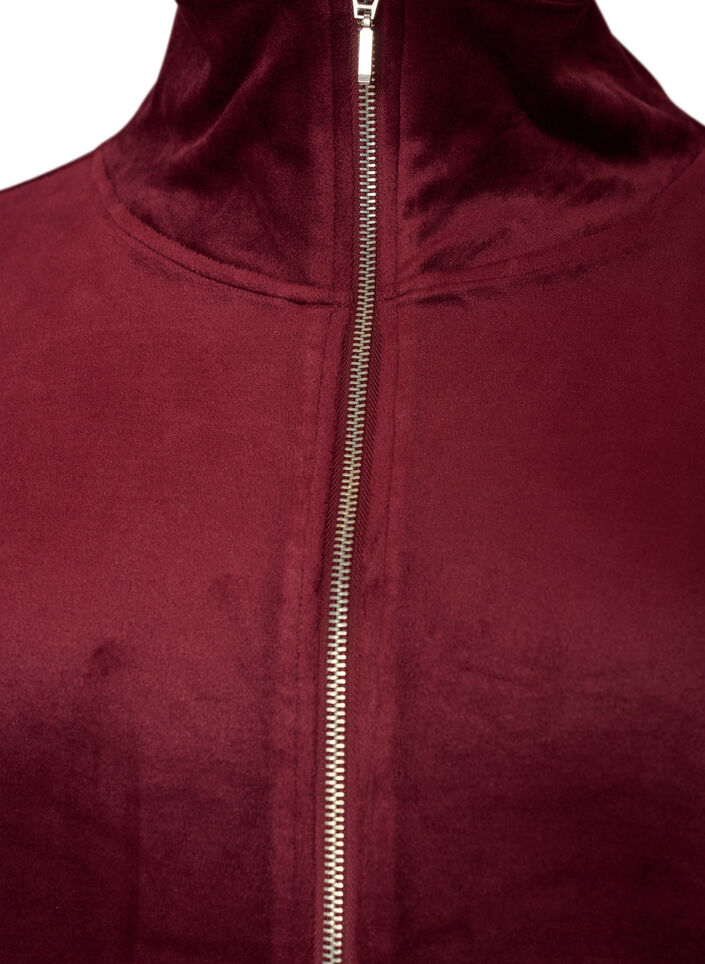 Cardigan i bl&oslash;d velour med lynl&aring;s og h&oslash;j krave, R&oslash;d, Packshot image number 2