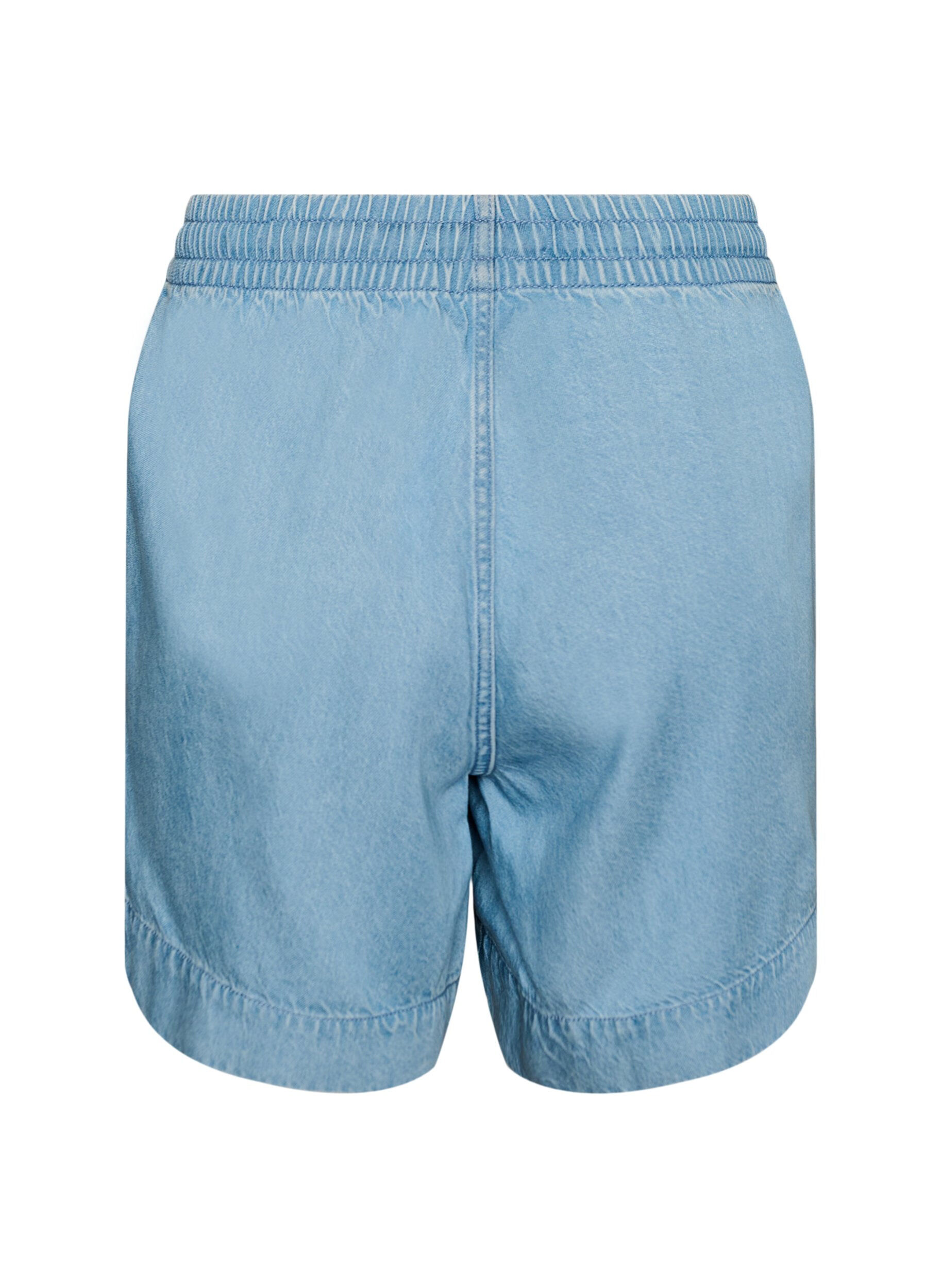 ZizziShorts i denimlook med elastisk talje og bindeb&aring;nd, Bl&aring;, Packshot image number 1