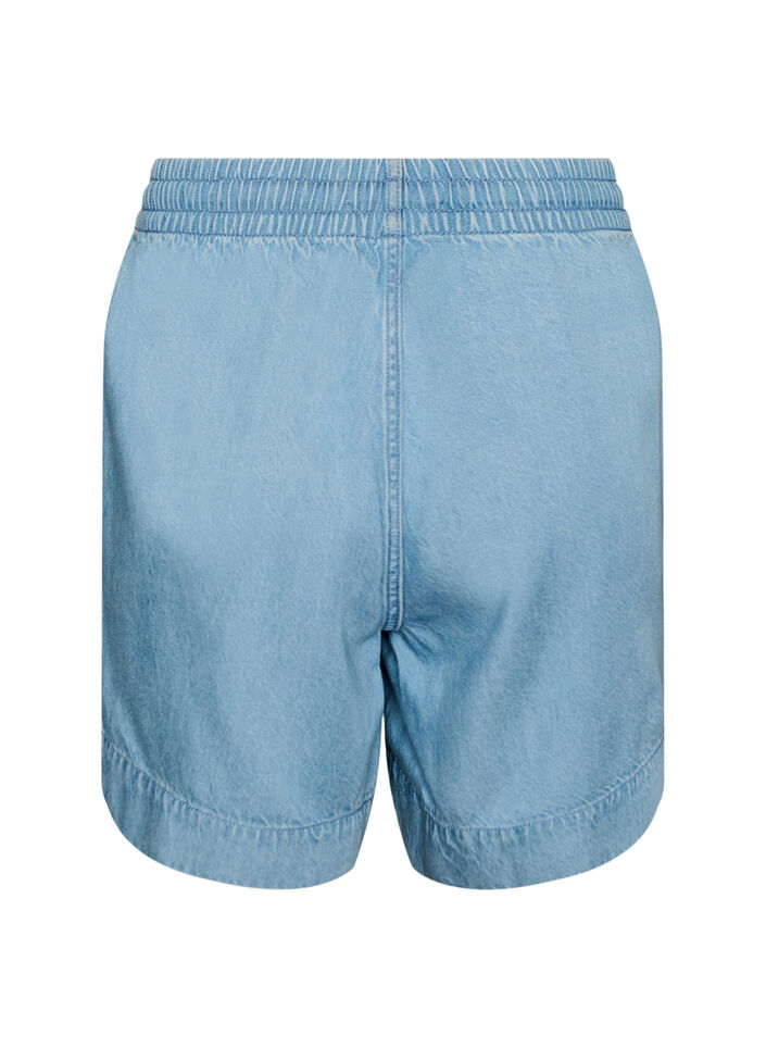 Shorts i denimlook med elastisk talje og bindeb&aring;nd, Bl&aring;, Packshot image number 1
