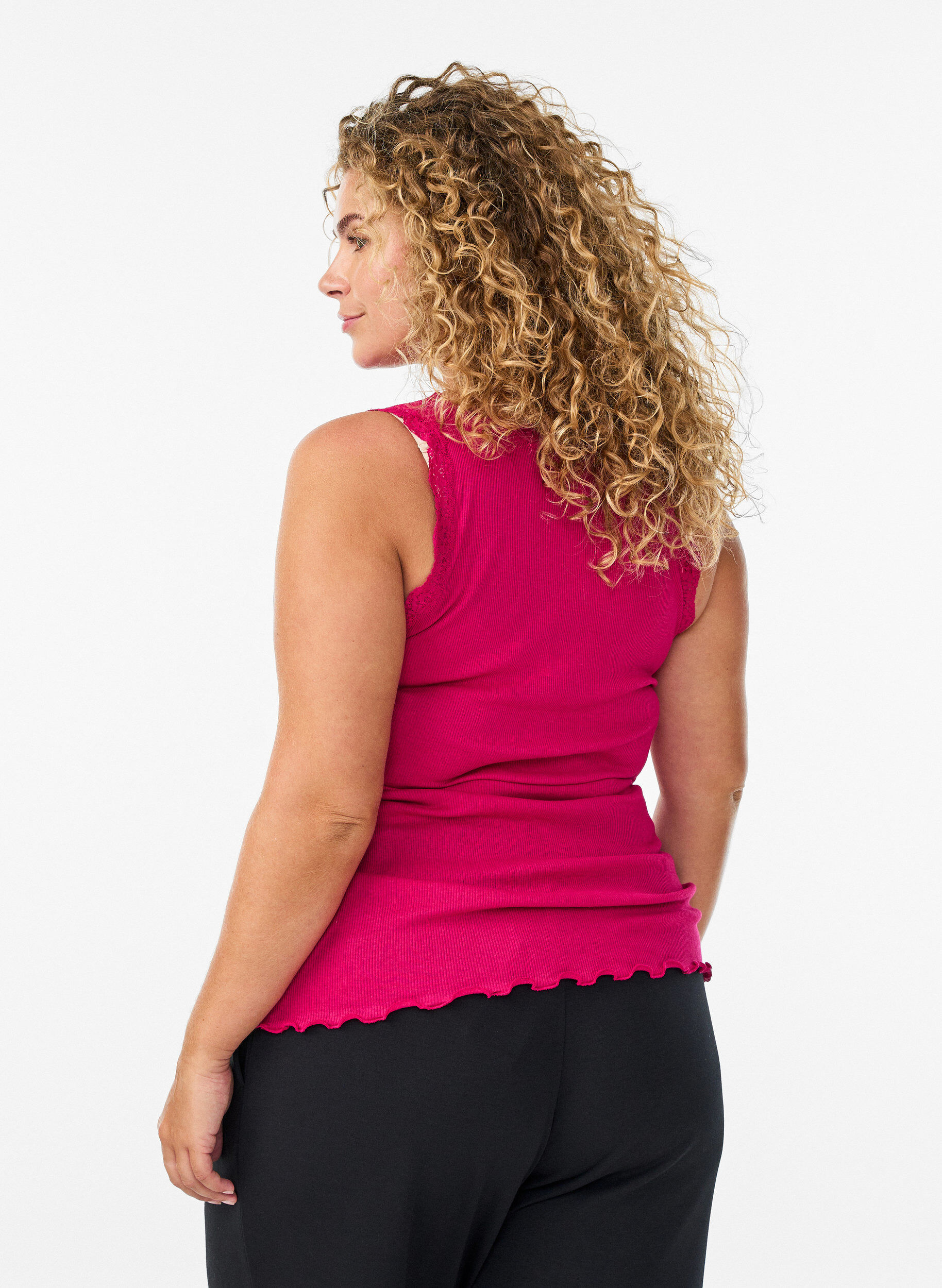 Zizzi Top med blondekant, Lyser&oslash;d, Model image number 2