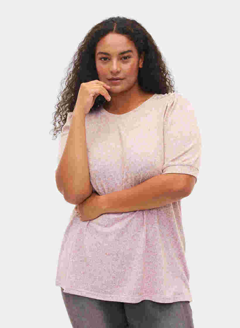 Bluse med korte pufærmer, Dusty Rose Mel., Model image number 0