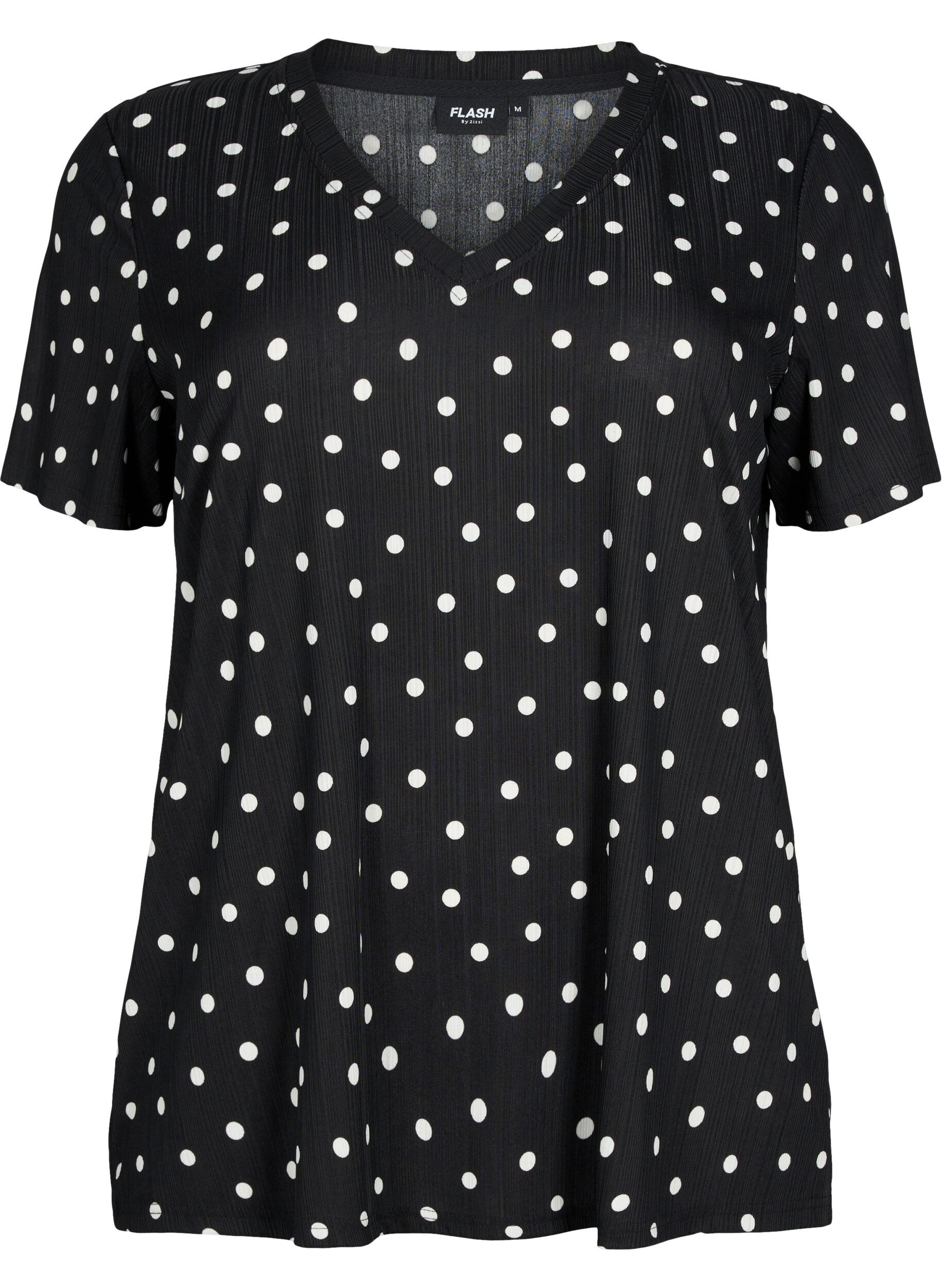 Zizzi FLASH - Printet t-shirt med v-hals, Black Dot, Packshot image number 0