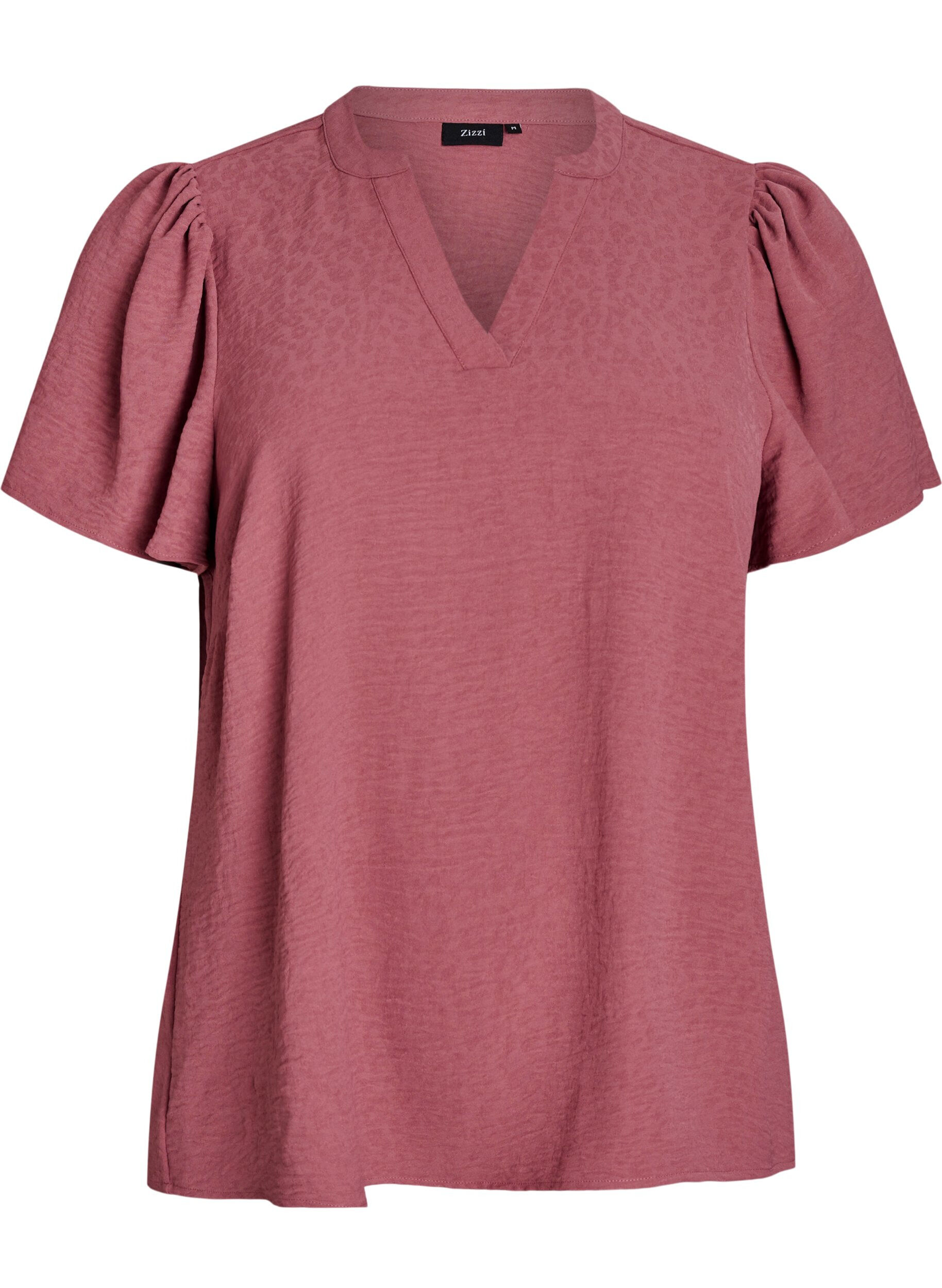 Zizzi Bluse med korte fl&aelig;se&aelig;rmer og V-udsk&aelig;ring, Lyser&oslash;d, Packshot image number 0